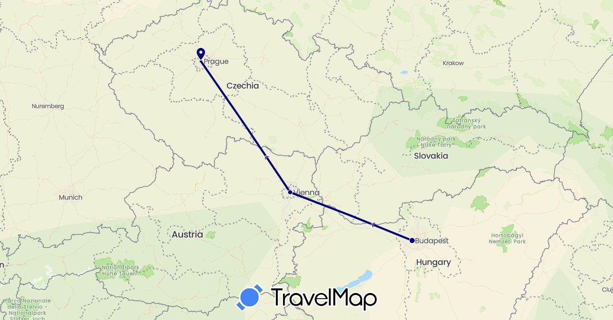 TravelMap itinerary: driving in Austria, Czech Republic (Europe)
